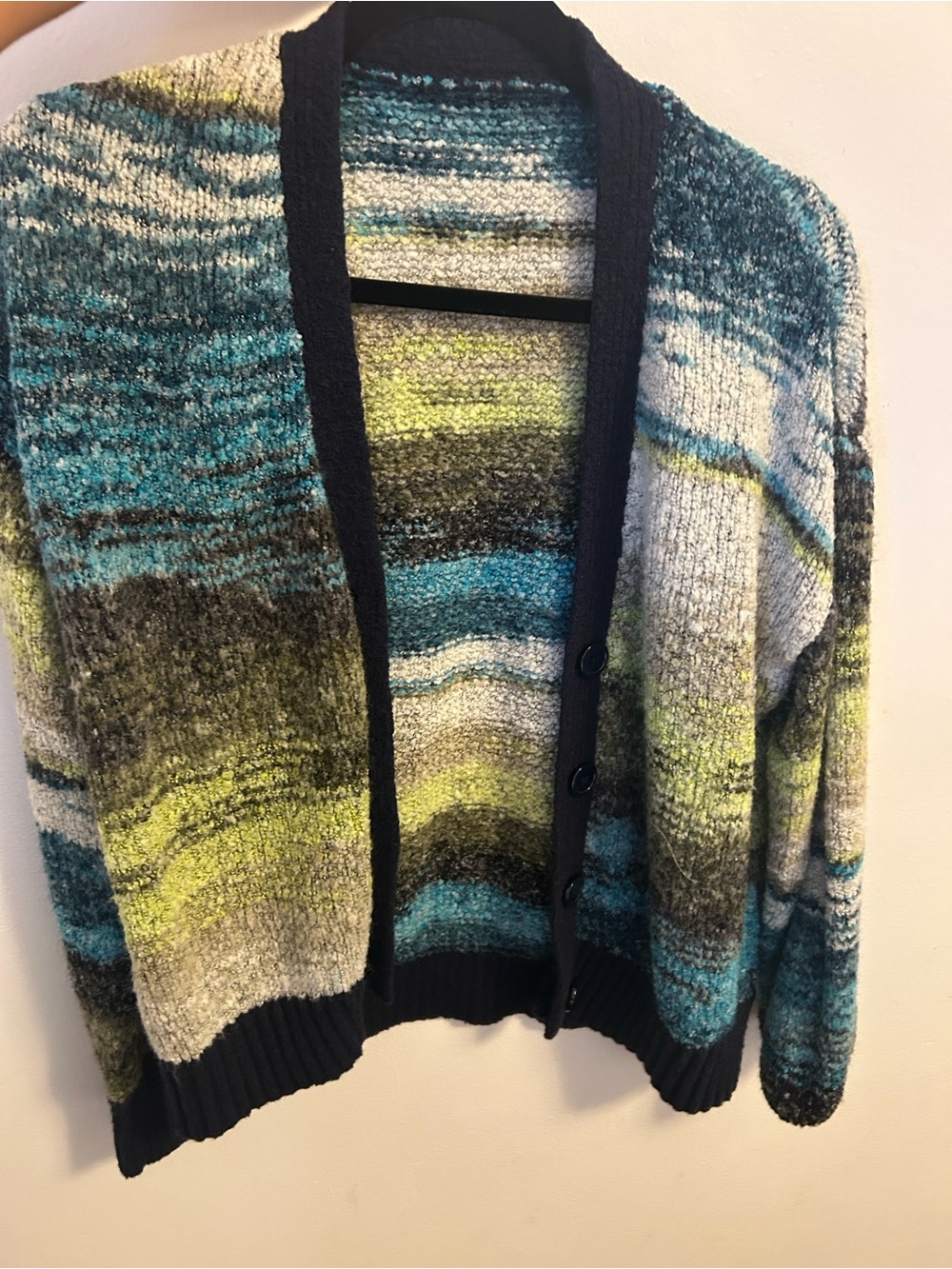 SHEIN Multicolor Blue Green Stripe Knit Cardigan